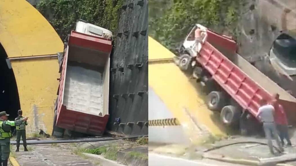 Camión se estrelló en la entrada del túnel de la autopista Petare-Guarenas (VIDEO)