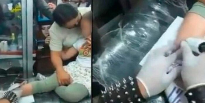 Niña llora del dolor al ser obligada por su madre a tatuarse (Video)