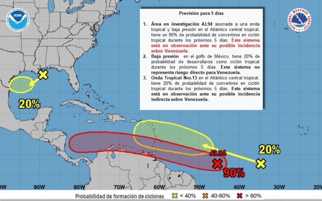 Onda tropical en el Atlántico podría convertirse en ciclón y golpear a Venezuela