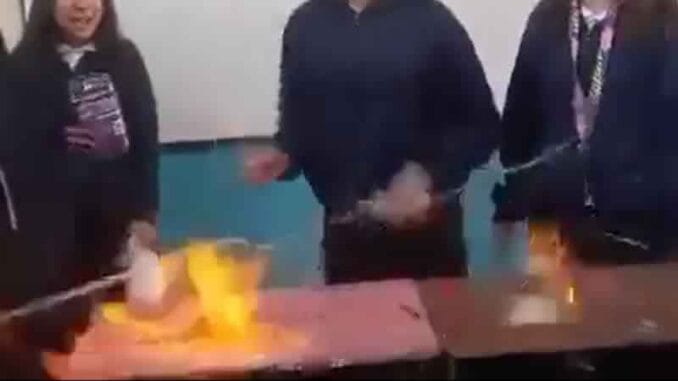 Estudiantes y profesora intentan un peligroso experimento y terminan quemados| +Video