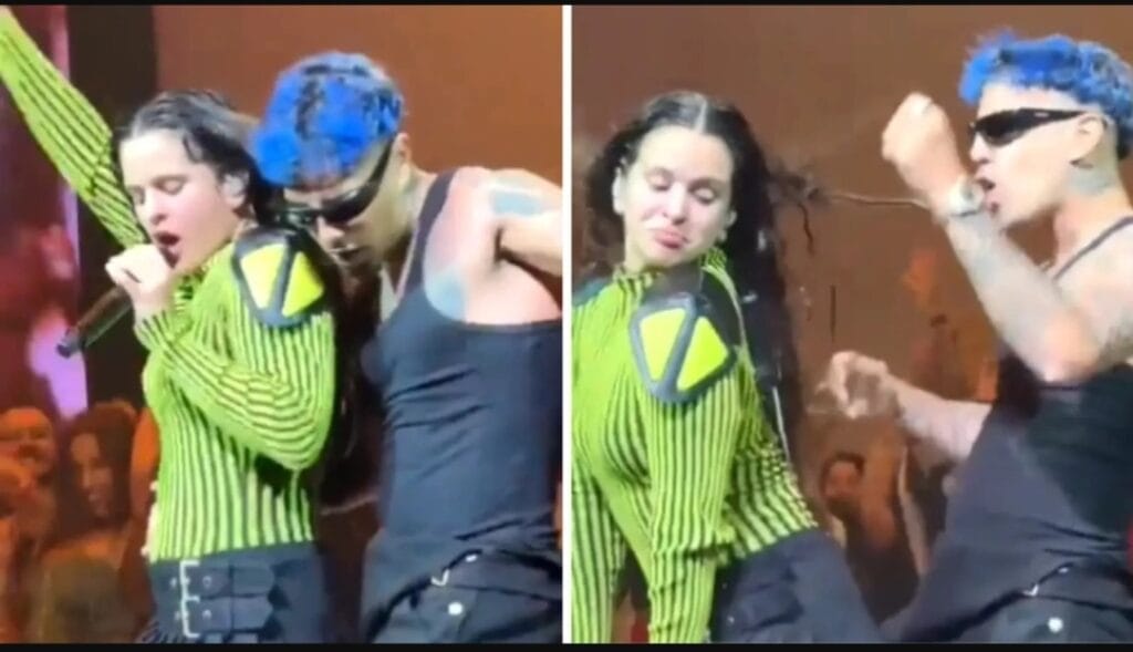 La sorpresa de Rauw Alejandro en un concierto de Rosalía en California, con beso incluido (VIDEO)