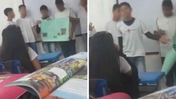 Momento en el que estudiante ataƈó a su compañera con un bolígrafo porque se burló en medio de su exposición (VÍDEO FUERTE)