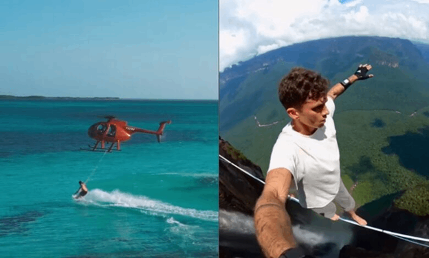 Video viral de un influencer en Venezuela, caminó en cuerda floja por el Salto Ángel