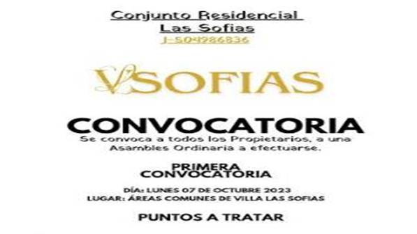 Cartel de Notificación: Convocatoria de Propietarios del Conjunto Residencial «Las Sofias»