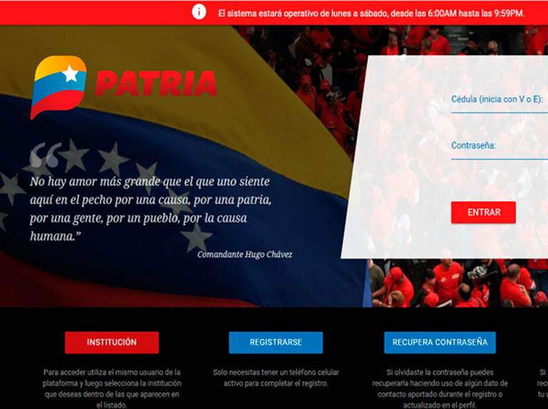 Este es el cronograma de Sistema Patria para el Bono Guerra Económica