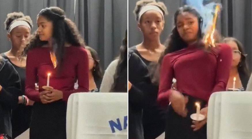 Joven impacta con su reacción al incendiarse el cabello estudiante con cabello en llamas